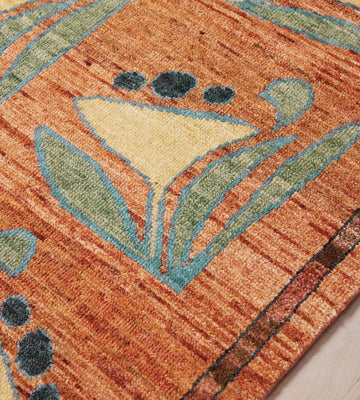 Hand-Knotted Modern Oushak Rug – Turkish Wool Area Carpet with Bold Geometric Floral Design | Custom Sizes Available