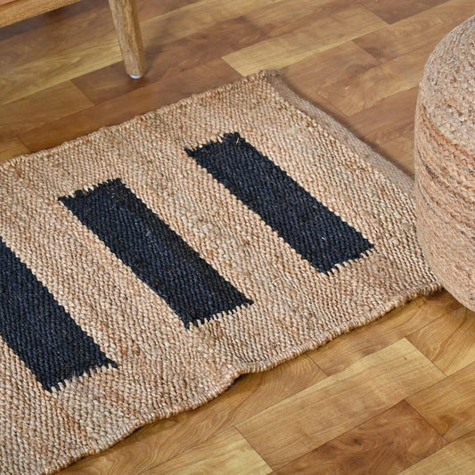 Artisan Handwoven Runner Rug – Natural Jute & Wool Blend with Bold Black Stripes