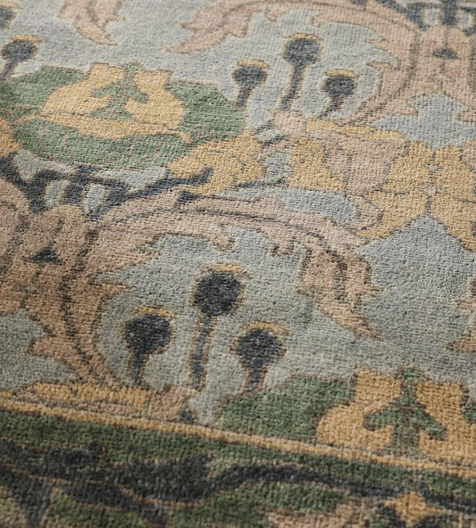 Beige & Blue Hand-Knotted Wool Rug – Persian-Inspired Design | Area Rug for Living Room or Bedroom