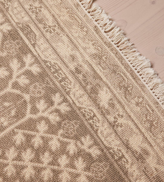 Elegant Brown & Beige Hand-Knotted Turkish Oushak Rug – Traditional Wool Carpet with Floral Pattern | Large Neutral Area Rug