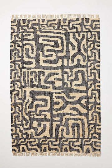 Modern Flatweave Jute & Wool Rug – Handwoven with Abstract Maze Motif in Beige & Natural