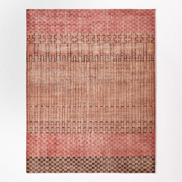 Hand Knotted Bamini Terracotta Geometric Rug Modern Tribal Wool Carpet | Bold Ethnic Pattern Area Rug Bohemian Statement Home Decor Rugs