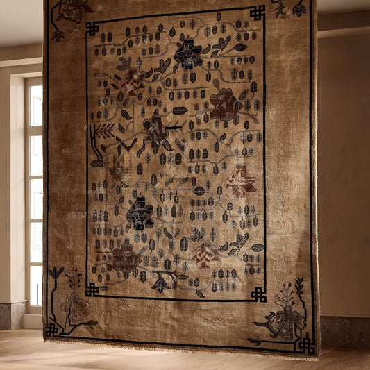 Fiora Hand-Knotted Wool Rug – Traditional Vintage-Inspired 8x10 Area Rug in Light Brown New Zealand Wool