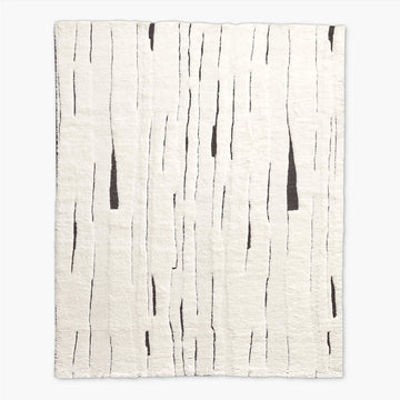 Hand-Knotted Carena Wool Rug – White and Black Moroccan-Inspired Berber Carpet, Contemporary Linear Pattern Area Rug