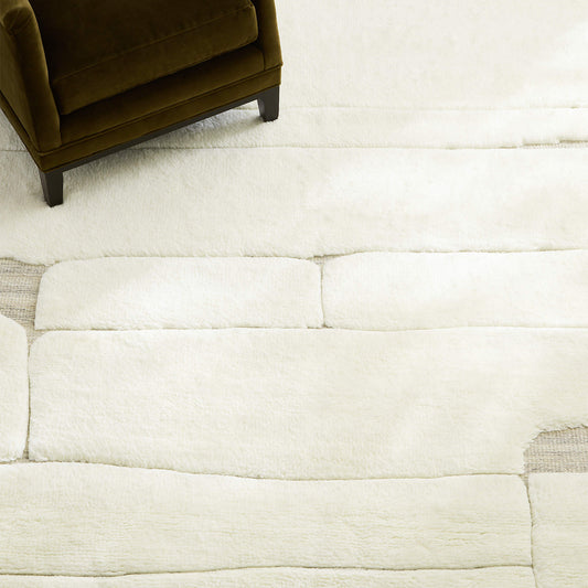 Hand-Knotted Copley Warm White and Taupe Area Rug – Minimalist Contemporary Abstract Style, Neutral Home Décor