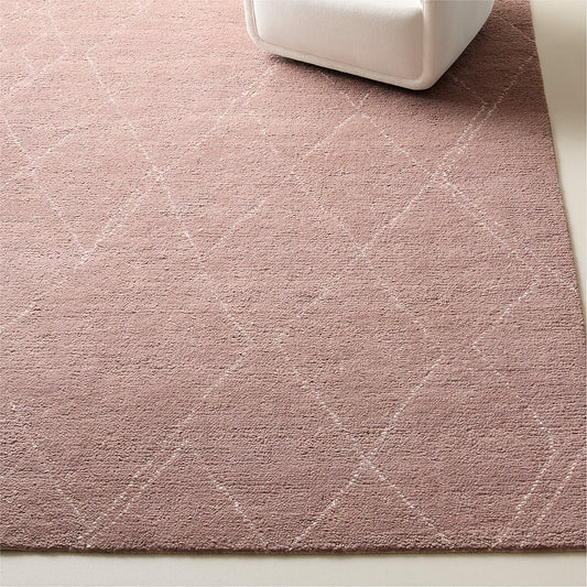 Hand-Knotted Diamante Mauve Wool Rug – Modern Tribal Boho Design, Bold Ethnic Pattern, 9x12 Statement Piece