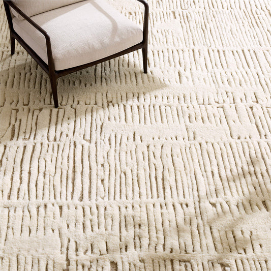 Hand-Knotted Emerson Wool Carpet – Warm White, Tribal Design, Vintage Style Rug for Living Room