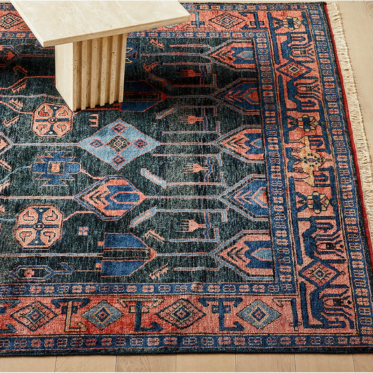 Hand-Knotted EROS Oushak Rug in Red and Blue – Turkish Wool