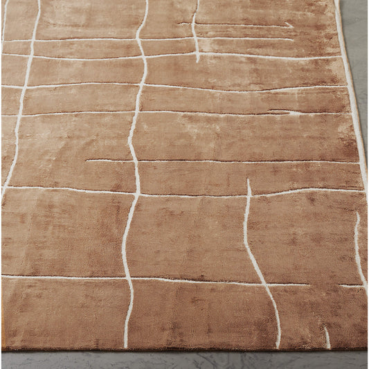 Hand-Knotted Mocha Rust Rug – Modern Abstract Grid Pattern, Neutral Contemporary Wool Carpet
