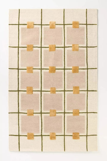 Greer Hand-Tufted Wool Viscose Rug | Geometric Grid with Raised Squares Design