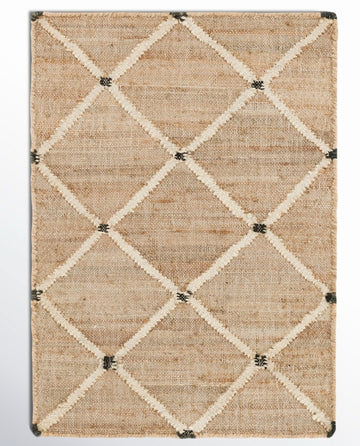 Handwoven Jute & Wool Rug with Crisscross Pattern in Natural & Ivory – Flatweave