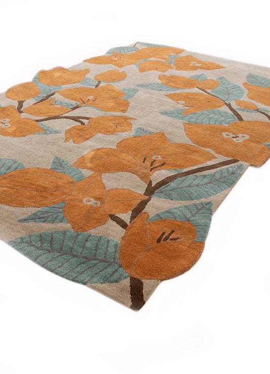 Araceli Floral Gold Modern Hand-Tufted 100% Wool Area Rug Carpe