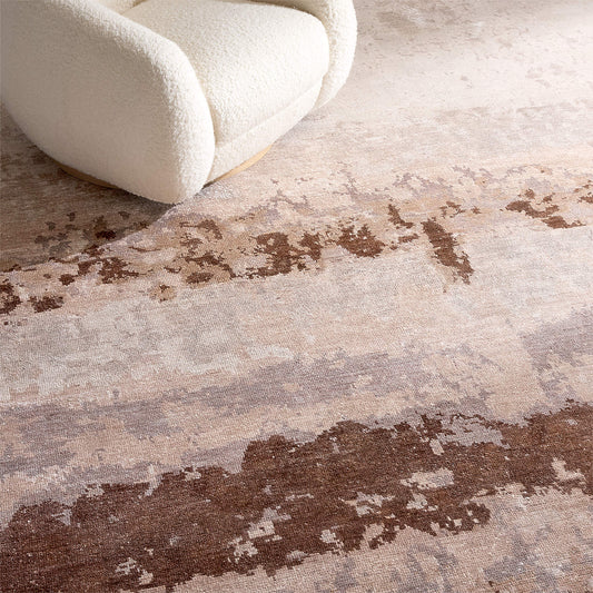 Isadore Hand-Knotted Taupe & Sienna Brown Wool-Viscose Area Rug – Traditional Vintage-Inspired Design (10' x 14')