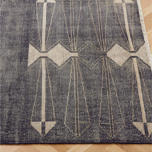 Hand-Knotted Luma Wool Rug – Black, Geometric Tribal Arrow Motif, Contemporary Minimalist Boho Area Carpet