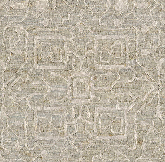 Soft Green & Ivory Geometric Rug – Handwoven Wool and Jute Flatweave