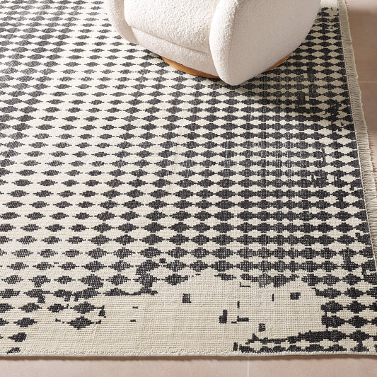 Hand-Knotted Neutro Wool Rug – Black and Warm White Minimalist Design, Premium Area Rug for Modern Homes