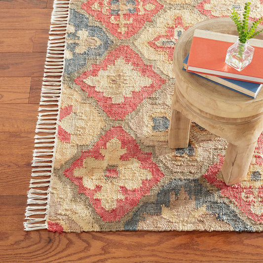 Multicolor Medallion Rug – Handwoven Jute and Wool Flatweave