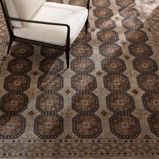 Hand-Knotted Pascala Taupe Wool Rug – Traditional Oriental Design with Vintage-Inspired Geometric Pattern