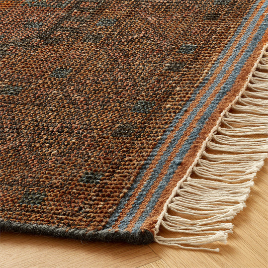 Hand-Knotted Copper Bokhara Rug – Classic Oriental Wool Area Carpet, Vintage-Inspired Geometric Pattern Décor