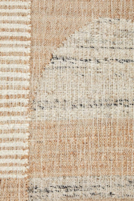 Minimalist Handwoven Rug – Jute & Wool Flatweave with Modern Abstract Pattern in Beige and Ivory