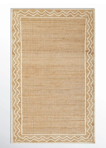 Natural Jute Area Rug – Handwoven Flatweave with Decorative Ivory Zigzag Edge