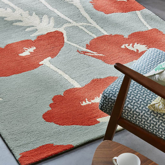Contemporary Hand-Tufted Floral “Poppy Pop” Rug – 100% Pure Wool | Premium Quality Area Rug for Living Room & Bedroom