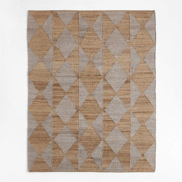 Textured Jute & Wool Rug – Grey Diamond Pattern on Natural Background