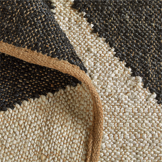 Artisan Jute & Wool Area Rug – Natural Base with Bold Navy Diamond Design