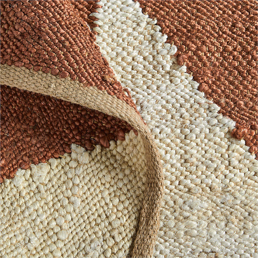 Artisan Jute & Wool Area Rug – Natural Base with Terracotta Diamond Design