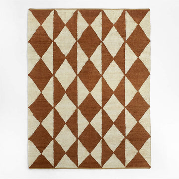 Artisan Jute & Wool Area Rug – Natural Base with Terracotta Diamond Design