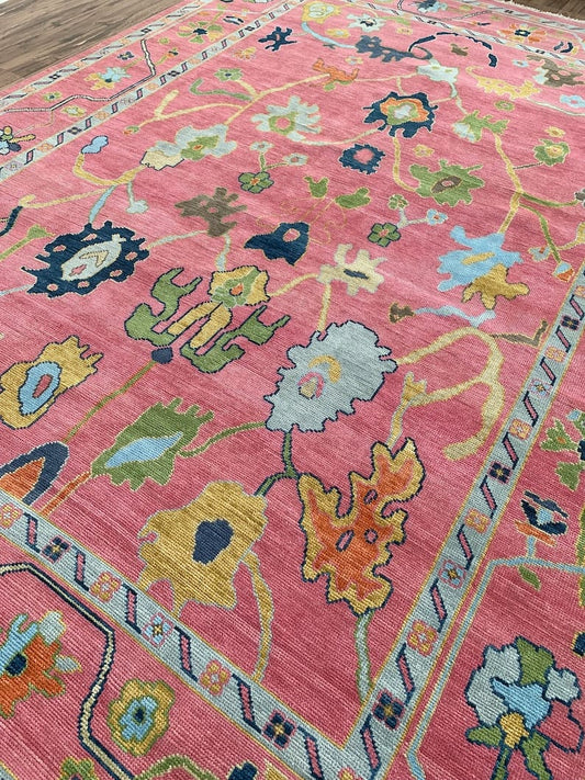 Exquite Pink Oushak Style Hand Knotted High -Quality Wool Rug, Living Room, Bedroom