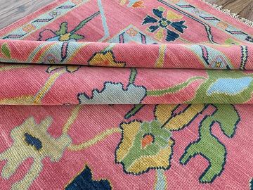 Exquite Pink Oushak Style Hand Knotted High -Quality Wool Rug, Living Room, Bedroom