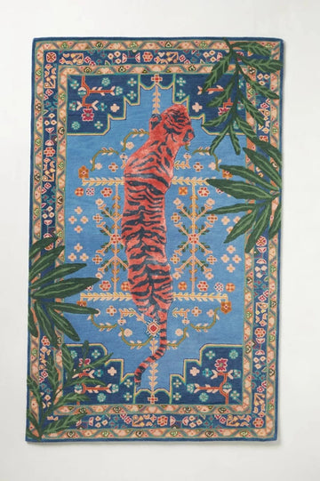 Bengal Tiger - Blue and Rust, Hand-Tufted Wool & Viscose Soft Area Rug Carpet