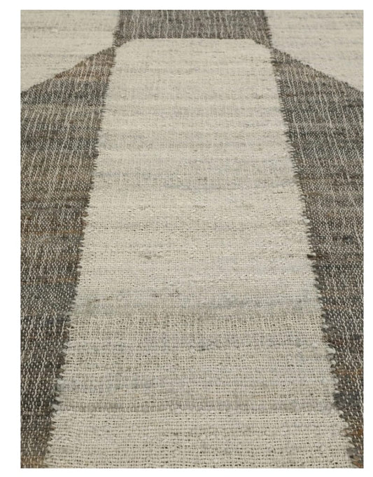 Modern Geometric Block Flatweave Rug – Handwoven Wool & Jute in Gray and Ivory Tones