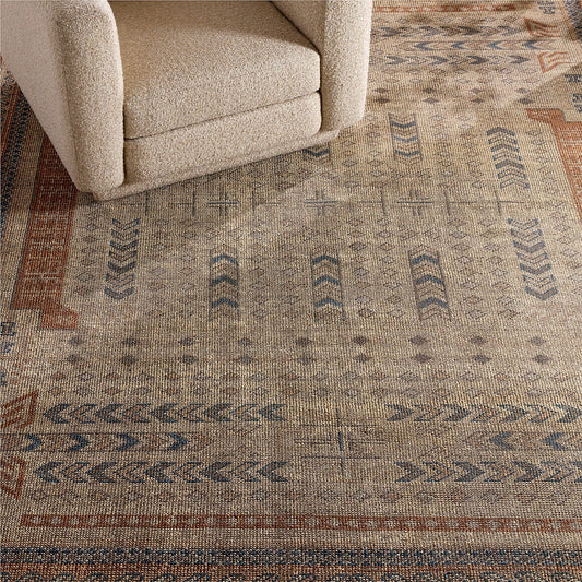 Orin Brown & Rust Hand-Knotted Wool Rug – Traditional Tribal Pattern, 8x10