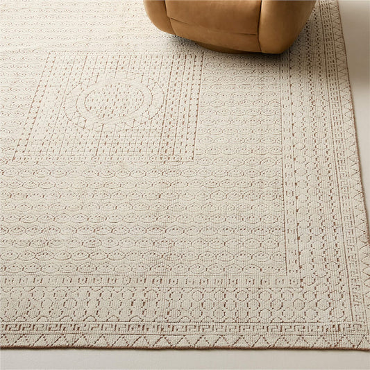 Hand-Knotted Calero Wool Rug – White Geometric Boho-Inspired Carpet, Modern Ethnic Statement Piece