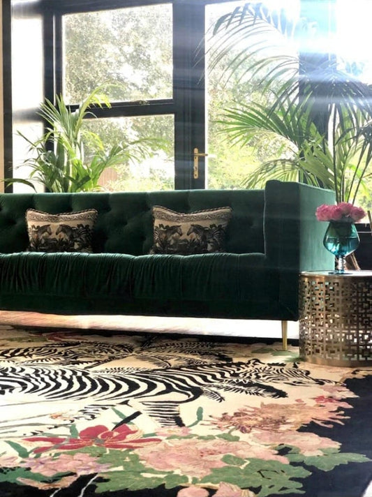 Modern Hand-Tufted Wool Rug, Black & White Zebra Floral Design with Viscose Details, 11x11 ft