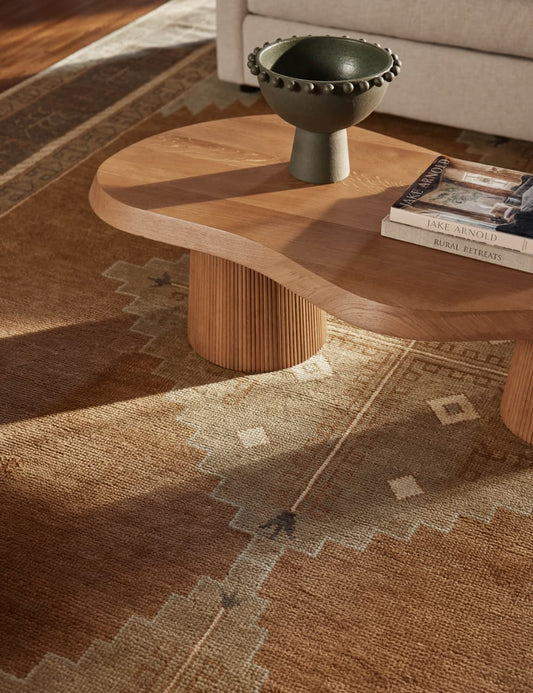 Hand-Knotted Tribal Wool Rug – Warm Brown & Beige Oushak Carpet, Vintage Geometric Design for Living Room & Bedroom