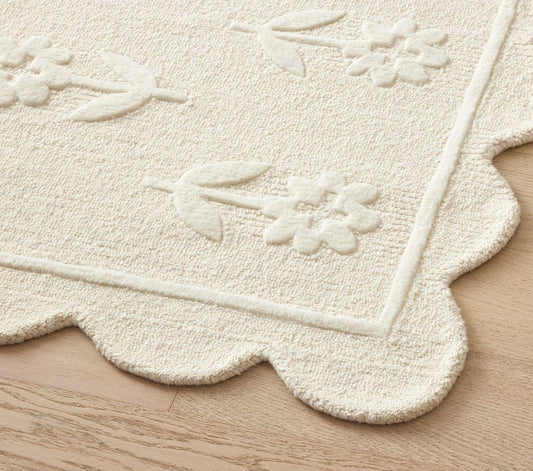 The Flourish Rug, Hand-Tufted White Wool Kids Room Rug, Soft Sky-Inspired Nursery Carpet, Modern Playroom Rug