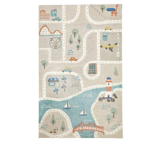 Storybook Town Play Rug, Soft Kids Car Road Rug, Nursery and Playroom Traffic Play Mat, Rectangle Gift for Kids Room