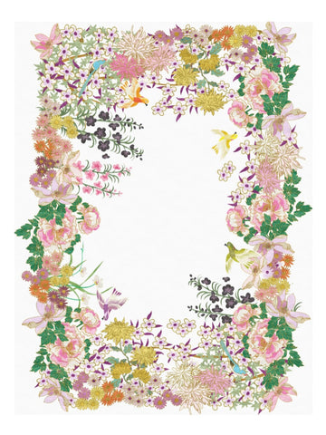 Hand-Knotted Floral Border Wool Rug – Ivory Center with Multicolor Flowers & Birds, Luxury Artistic Carpet