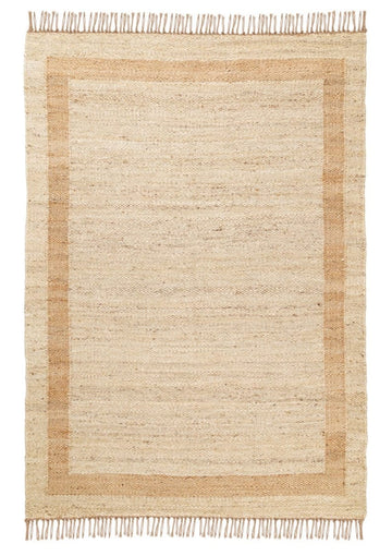 Handwoven Jute Rug with Natural Border - Minimalist Flatweave Design