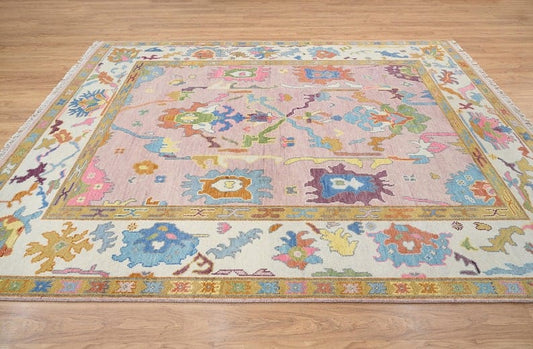 Blush Blooms Hand-Knotted Oushak Rugs for Living Room and Bedroom