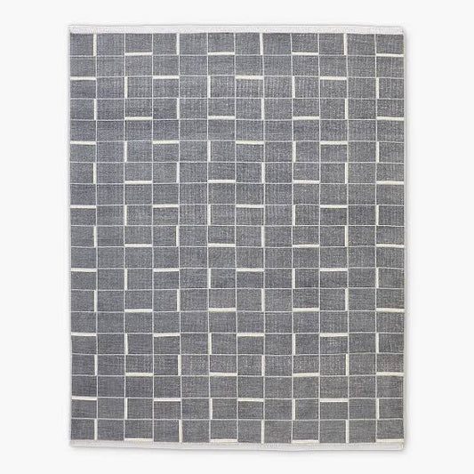 Luxury Symi Hand-Knotted Rug – Arctic Blue Geometric Pattern, Premium New Zealand Wool Modern Minimalist Area Rug