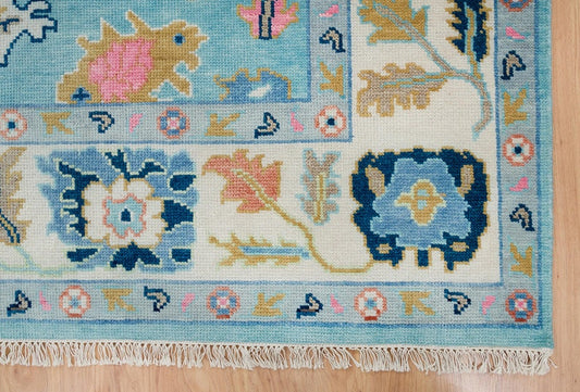 Aqua | Handwoven Oushak Area Rug in Light Blue