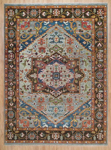 Handcrafted Harmony | Turkish Rug in Silver, Rust, and Blue | A Modern Masterpiece
