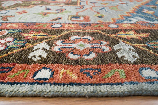 Handcrafted Harmony | Turkish Rug in Silver, Rust, and Blue | A Modern Masterpiece