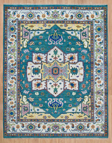 Hand-Knotted Harmony Rug – Soft Teal & Ivory Turkish Wool Area Rug