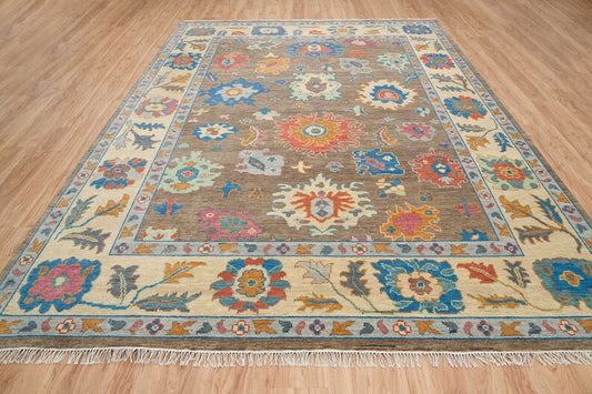 Peanut Brown Contemporary Turkish Oushak Rug | Soft Wool Area Rug for Kids’ Spaces