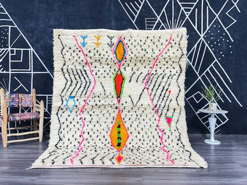 Handwoven Moroccan Azilal Rug | Wool Carpet with Colorful Diamond Patterns | Boho Home Décor